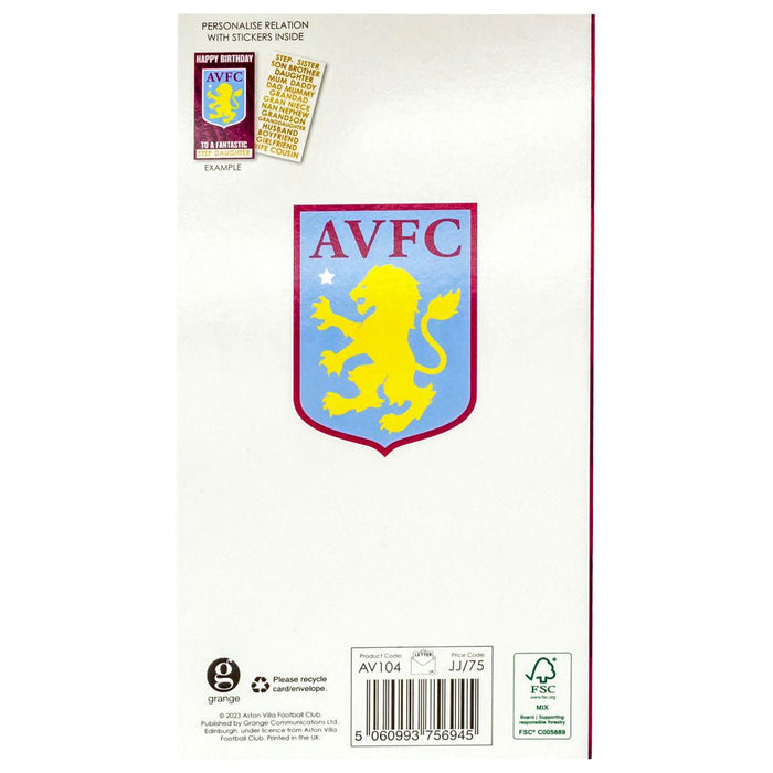 Aston Villa FC Personalised Birthday Card - Excellent Pick