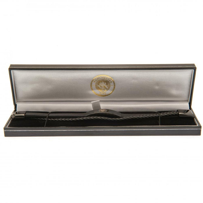 Manchester City FC Black IP Leather Bracelet - Excellent Pick