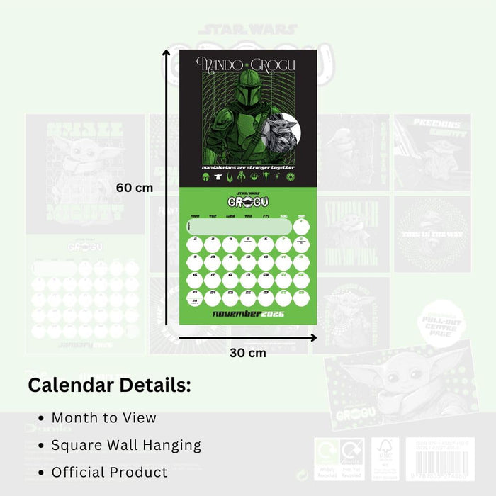 Star Wars: The Mandalorian Grogu Square Calendar 2026