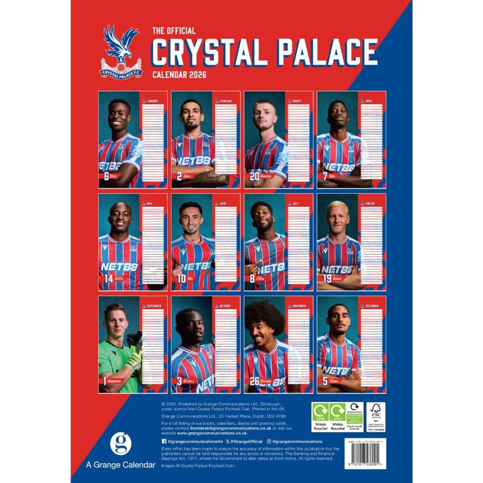 Crystal Palace FC A3 Calendar 2026
