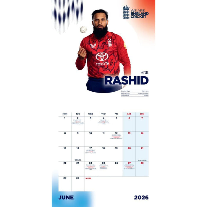 England Cricket Square Calendar 2026