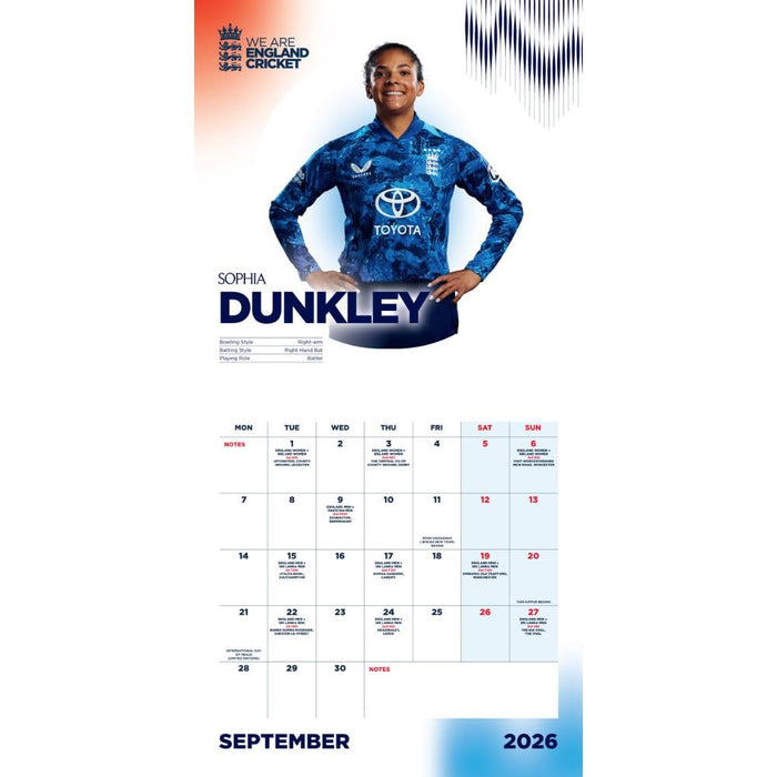 England Cricket Square Calendar 2026